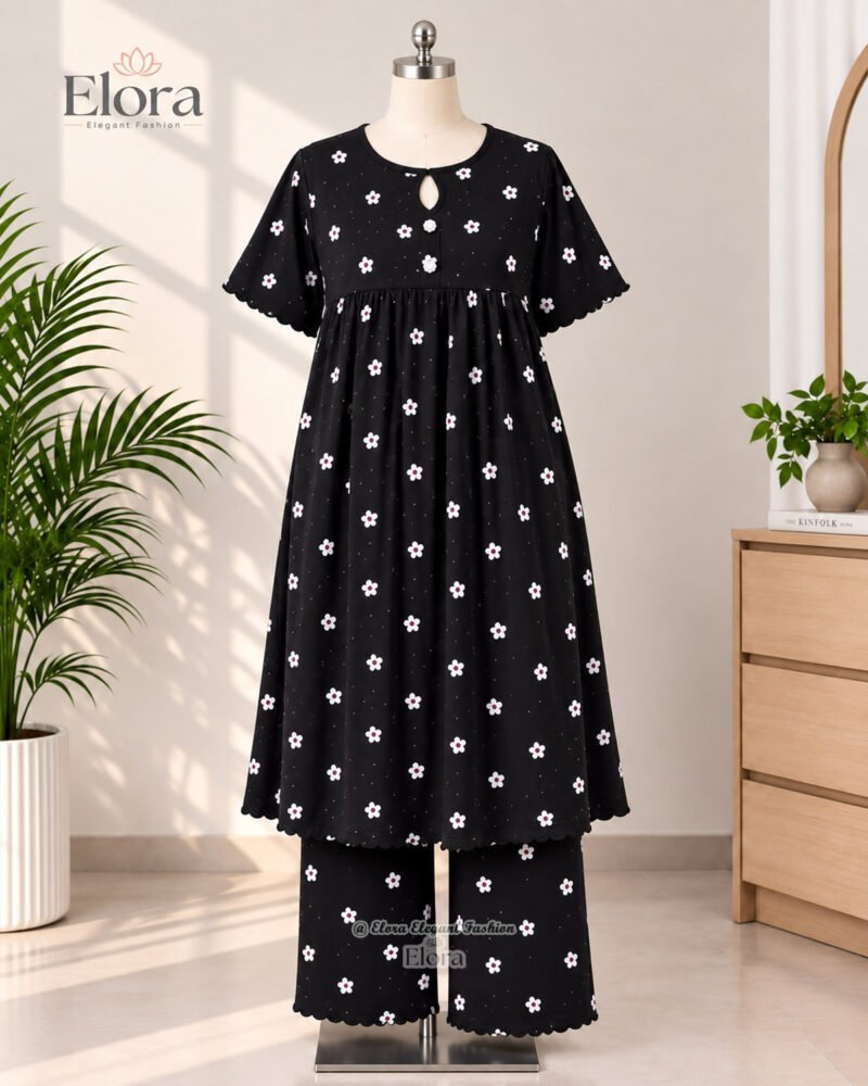 Elora Plus Size Floral Cotton Tunic Set with Plaju – Black Floral - Image 2