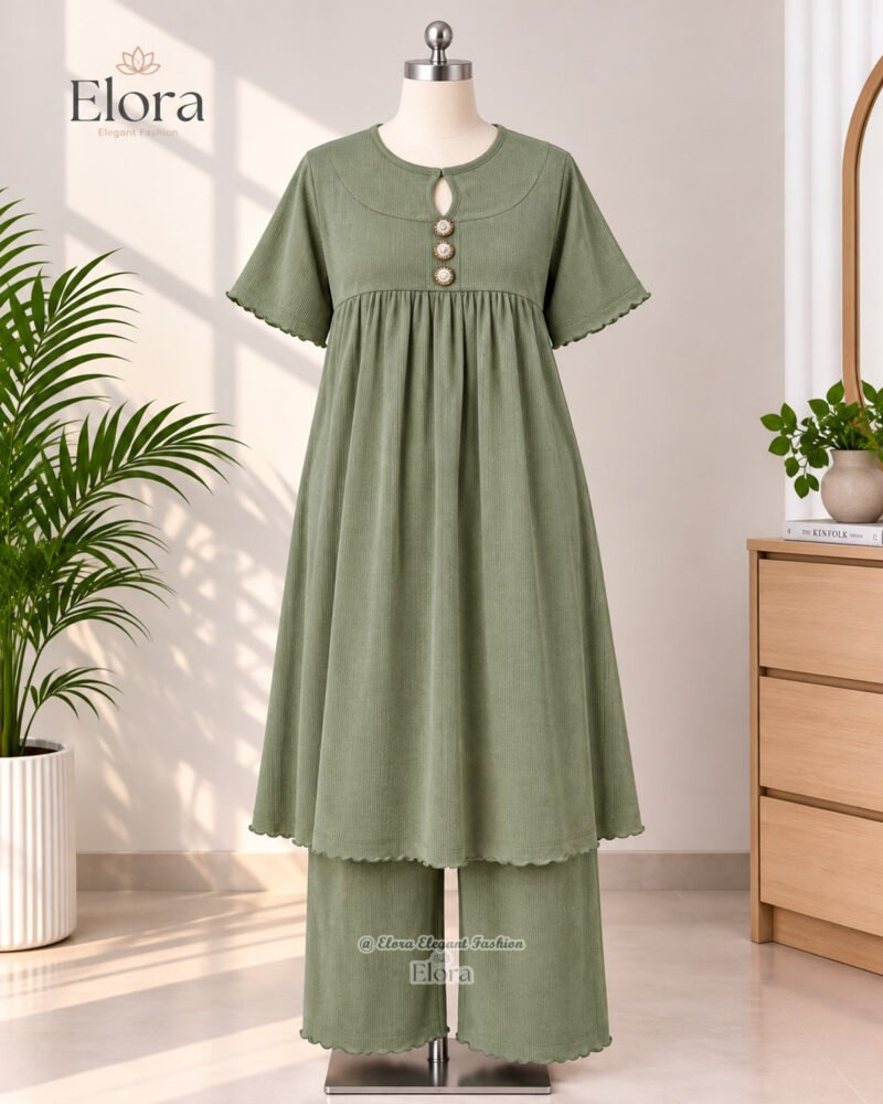 Elora Plus Size Ribbed Tunic Set with Plaju – Pastel Olive
