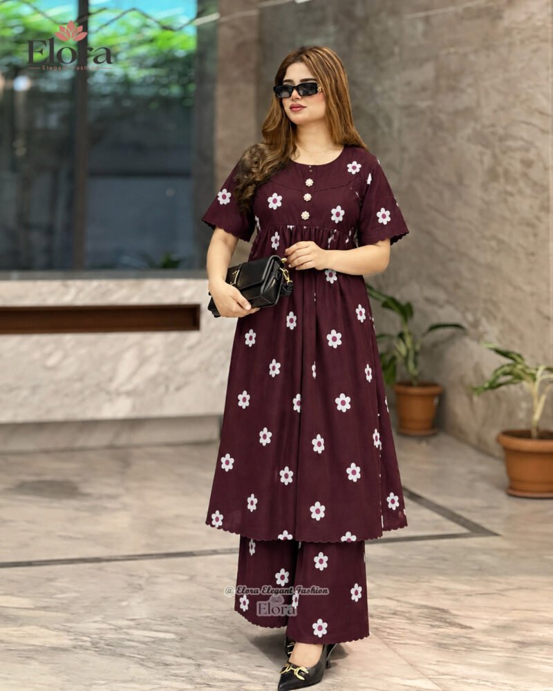 Elora Plus Size Floral Cotton Homewear Tunic Set with Plaju