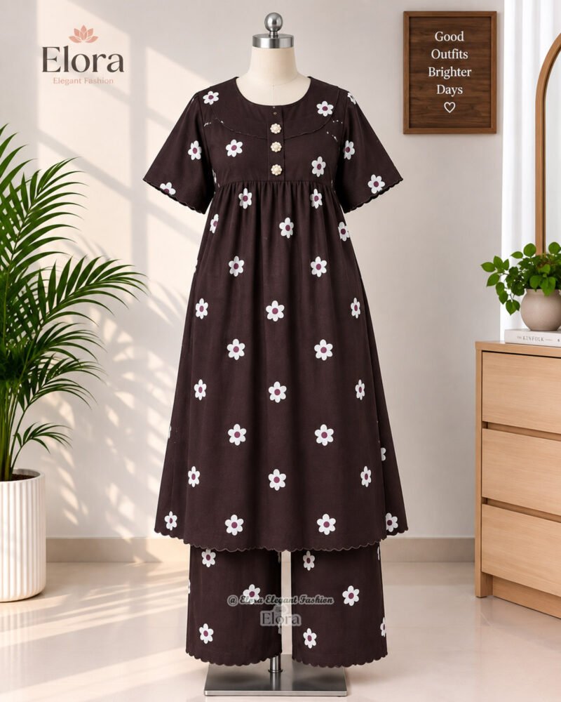 Elora Plus Size Floral Cotton Homewear Tunic Set with Plaju - Image 2
