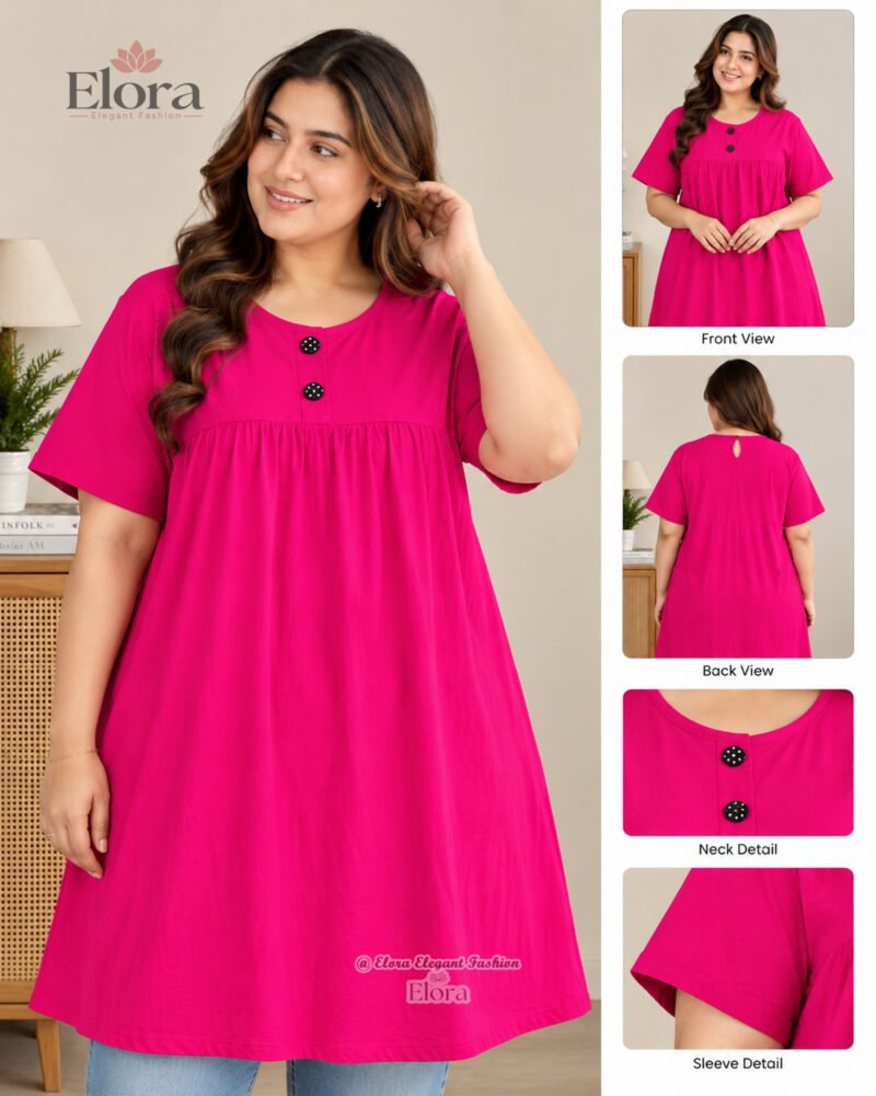 Elora Plus Size Solid Cotton Tunic Top – Magenta Pink - Image 2