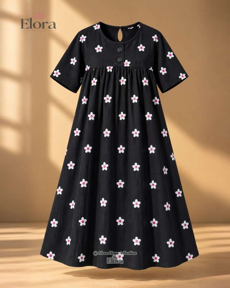 Elora Plus Size Floral Cotton Homewear Tunic Top – Classic Black
