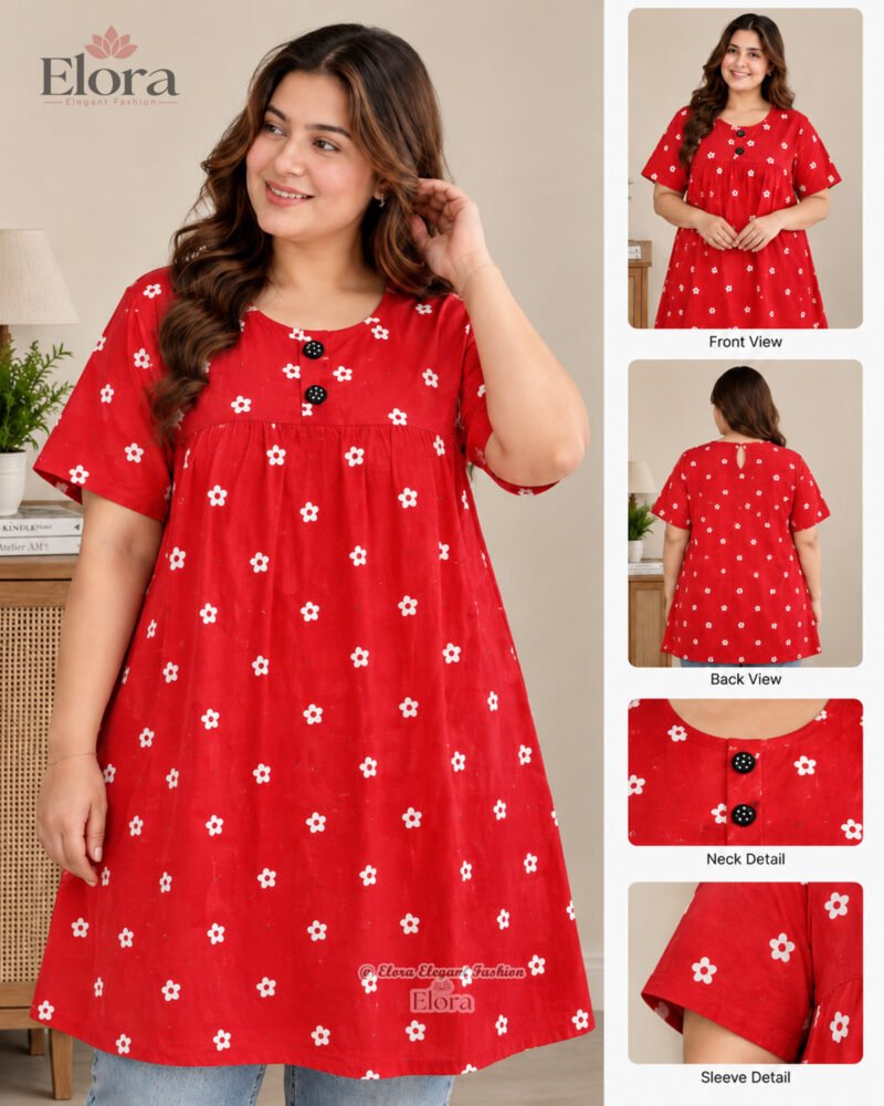 Elora plus size floral Tunic Top Red - Image 3