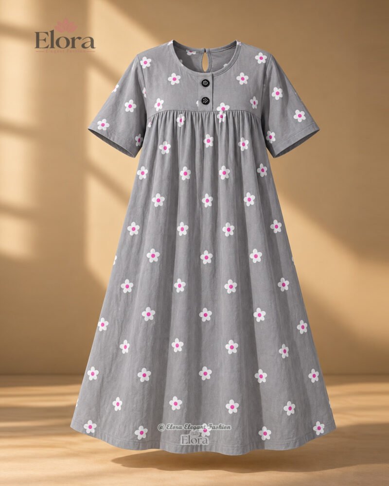 Elora Plus Size Floral Cotton Homewear Tunic Top – Slate Grey