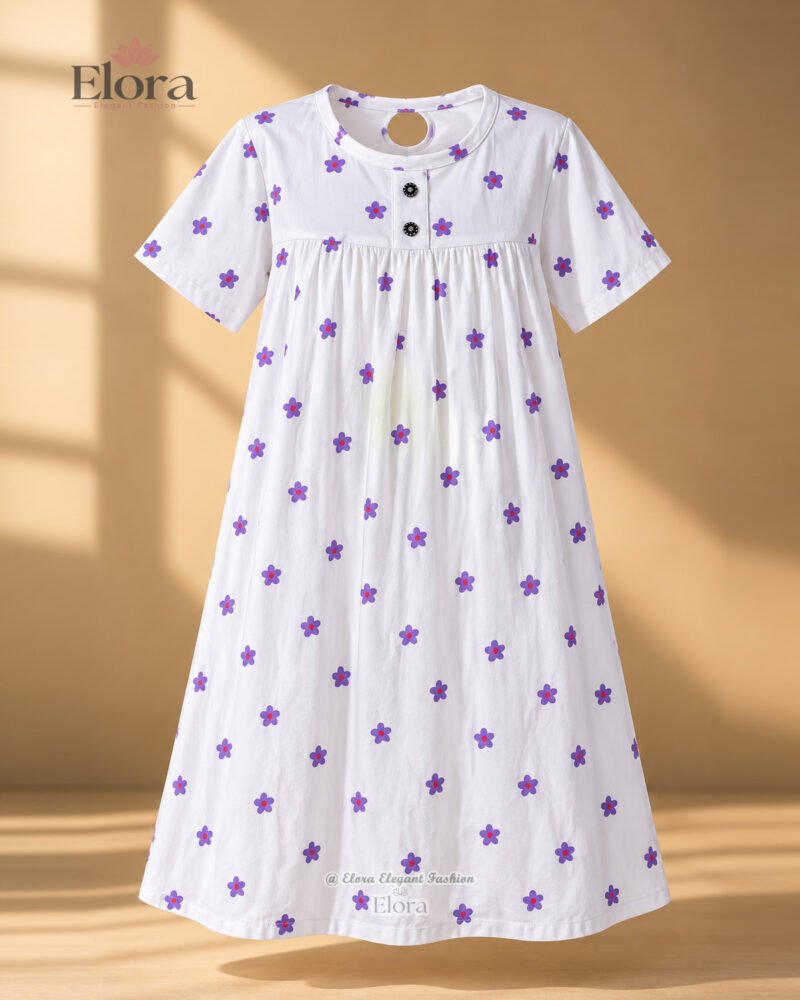 Elora Plus Size Floral Cotton Homewear Tunic Top – White