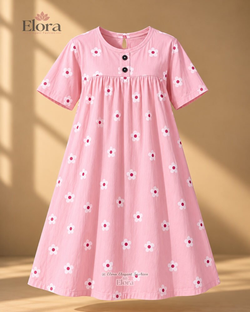 Elora Plus Size Floral Cotton Homewear Tunic Top – Baby Pink & White