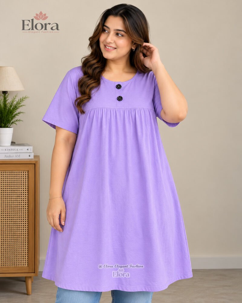 Elora Plus Size Solid Cotton Homewear Top – Lavender - Image 2