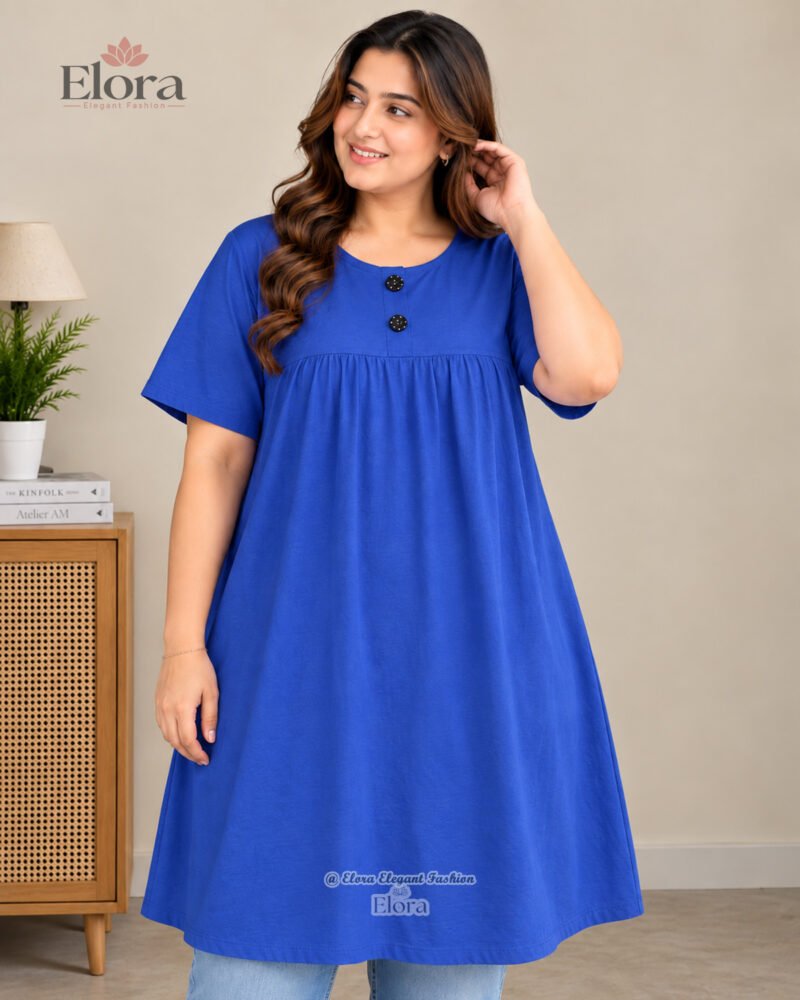 Elora Plus Size Solid Cotton Tunic Top – Royal Blue - Image 2
