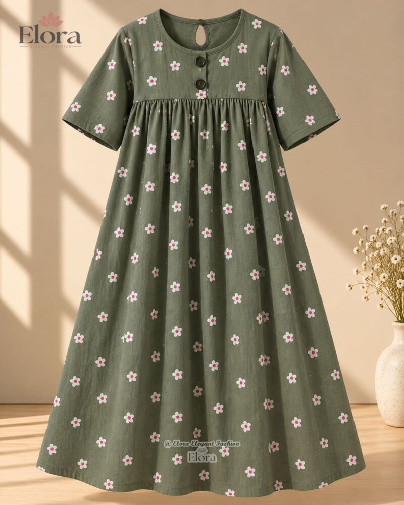 Elora Plus Size Floral Cotton Homewear Tunic Top – Olive Green