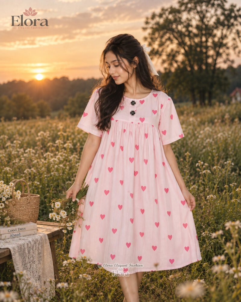 Elora Plus Size Printed Cotton Tunic Top – White Light Pink