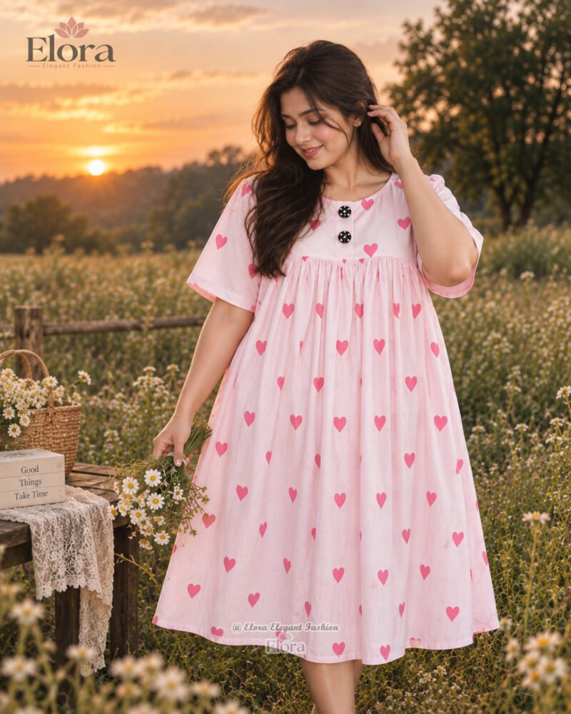 Elora Plus Size Printed Cotton Tunic Top – White Light Pink - Image 3