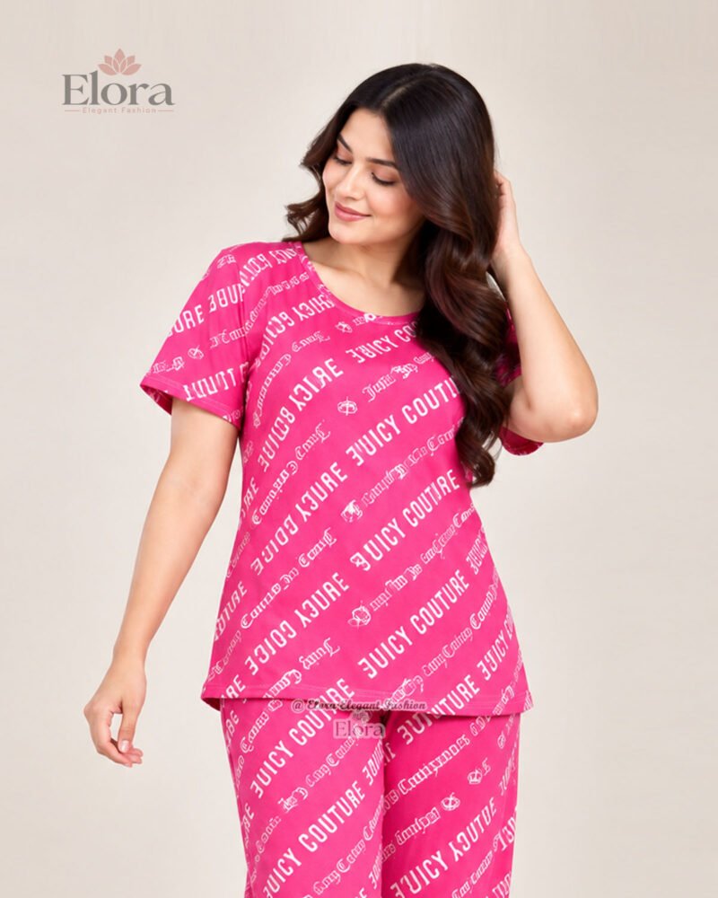 Elora Premium Typography Printed Genji Set – Magenta
