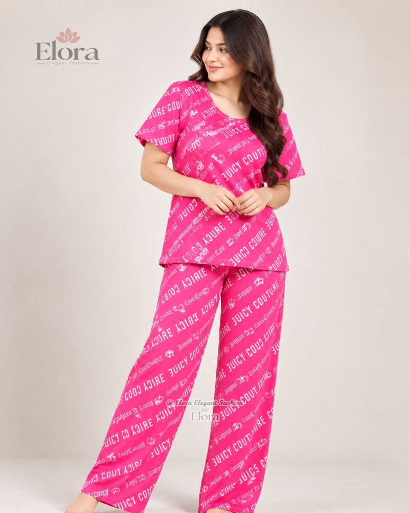 Elora Premium Typography Printed Genji Set – Magenta - Image 2