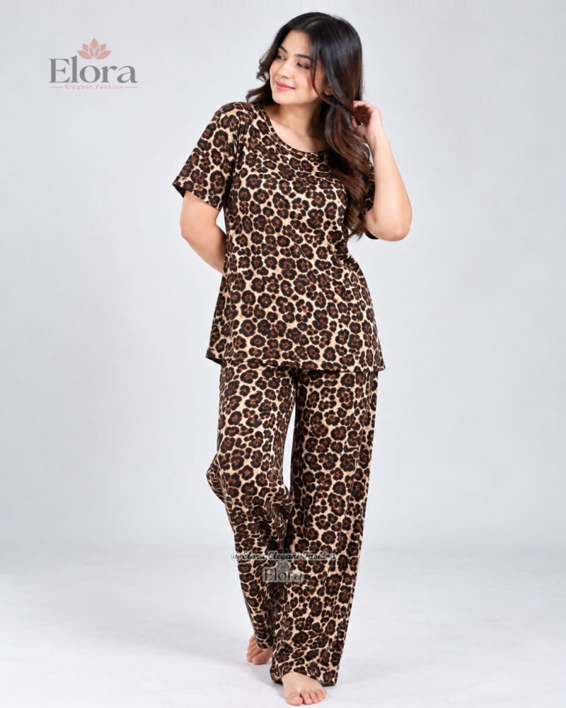 Elora Premium Leopard Printed Genji Set – Brown - Image 2