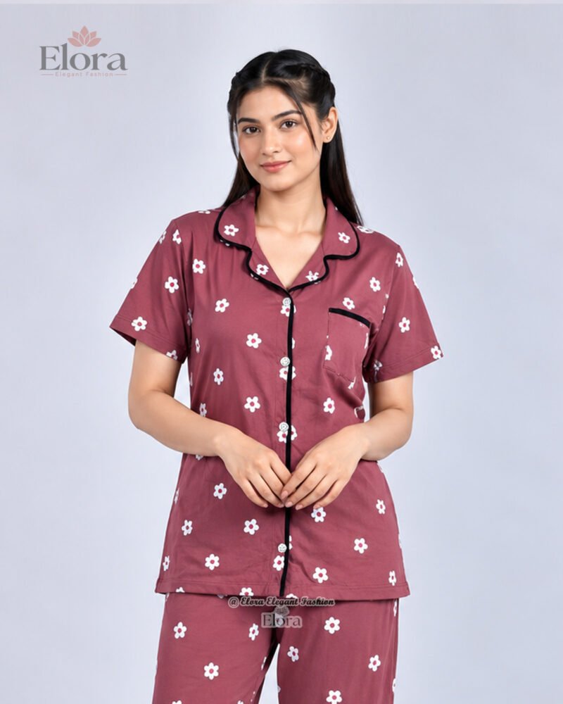 Elora Luxe Dusty Rose Daisy Floral PJ Set