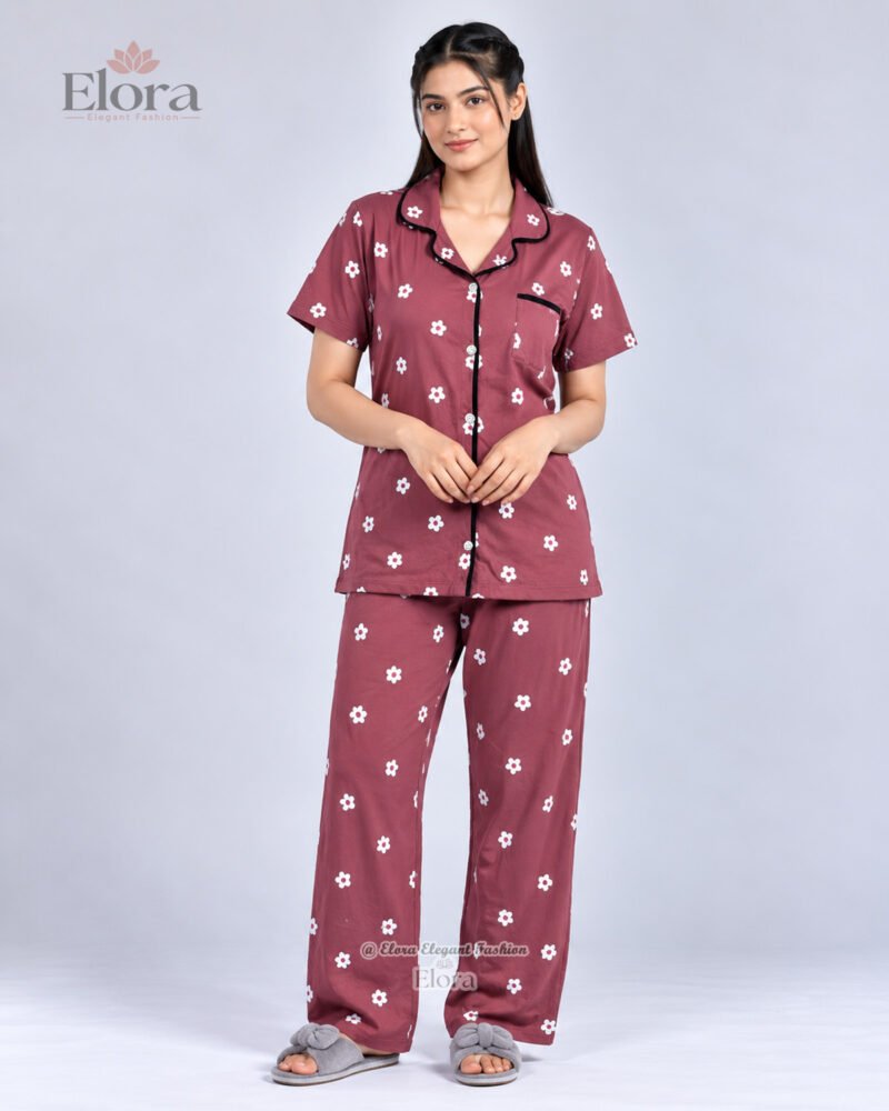 Elora Luxe Dusty Rose Daisy Floral PJ Set - Image 2