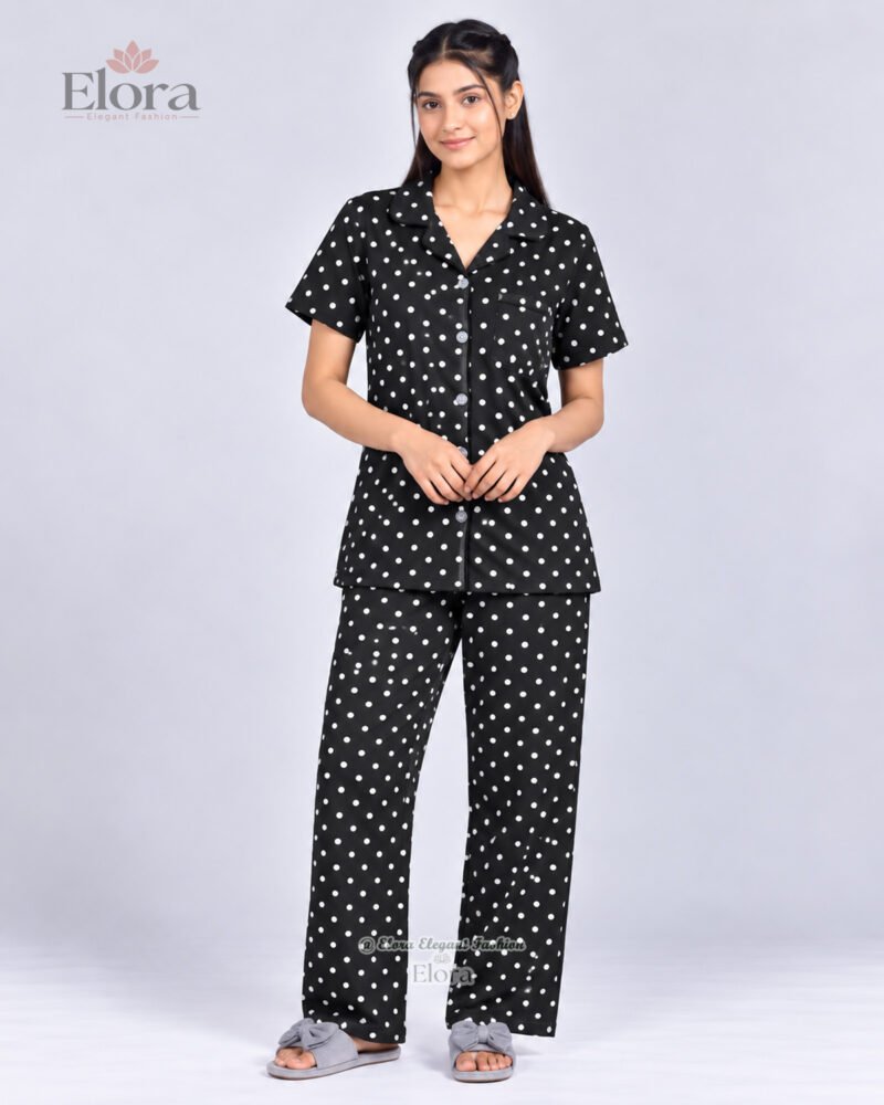 Elora Royal Black Pearl Polka Dot Pajama Set - Image 2