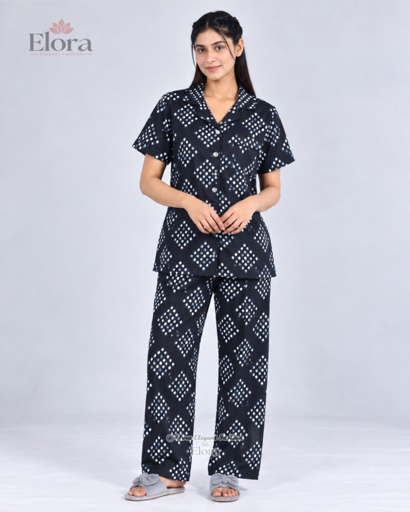 Elora Black Bandhani Lattice PJ Set - Image 2