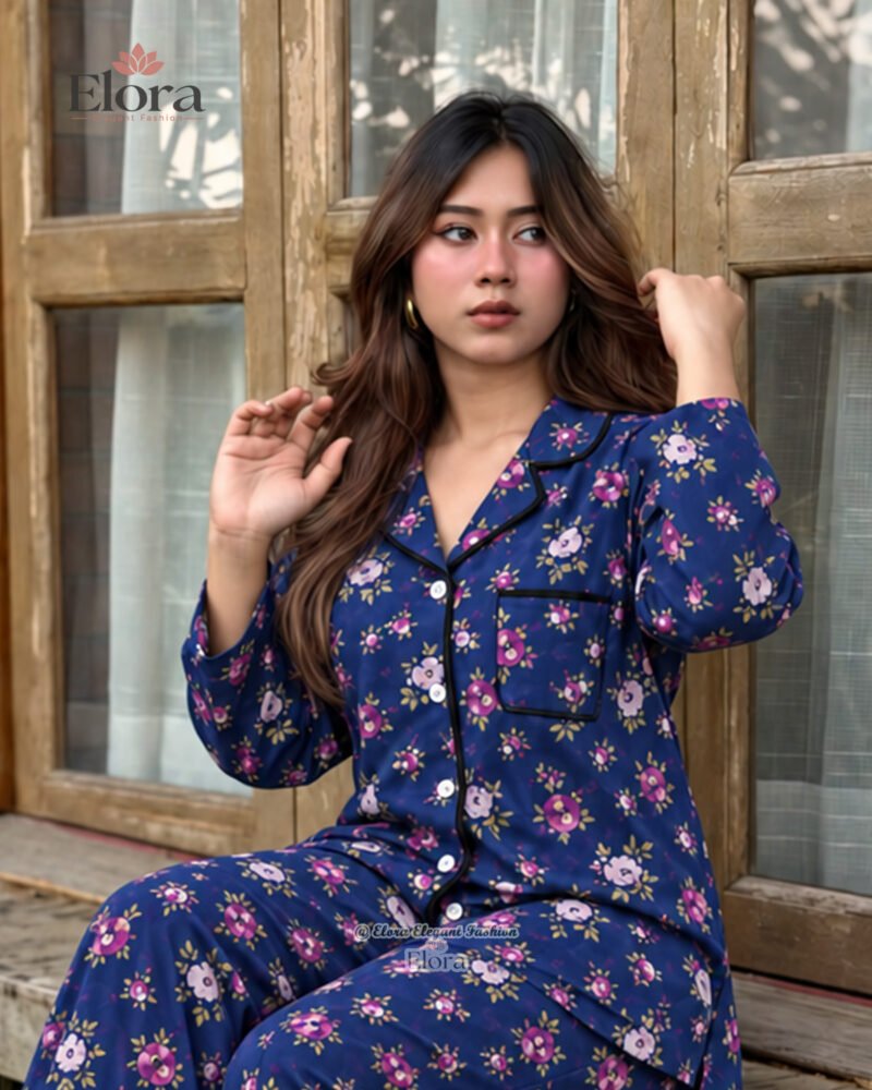Elora Midnight Sapphire Floral Full Sleeve PJ Set