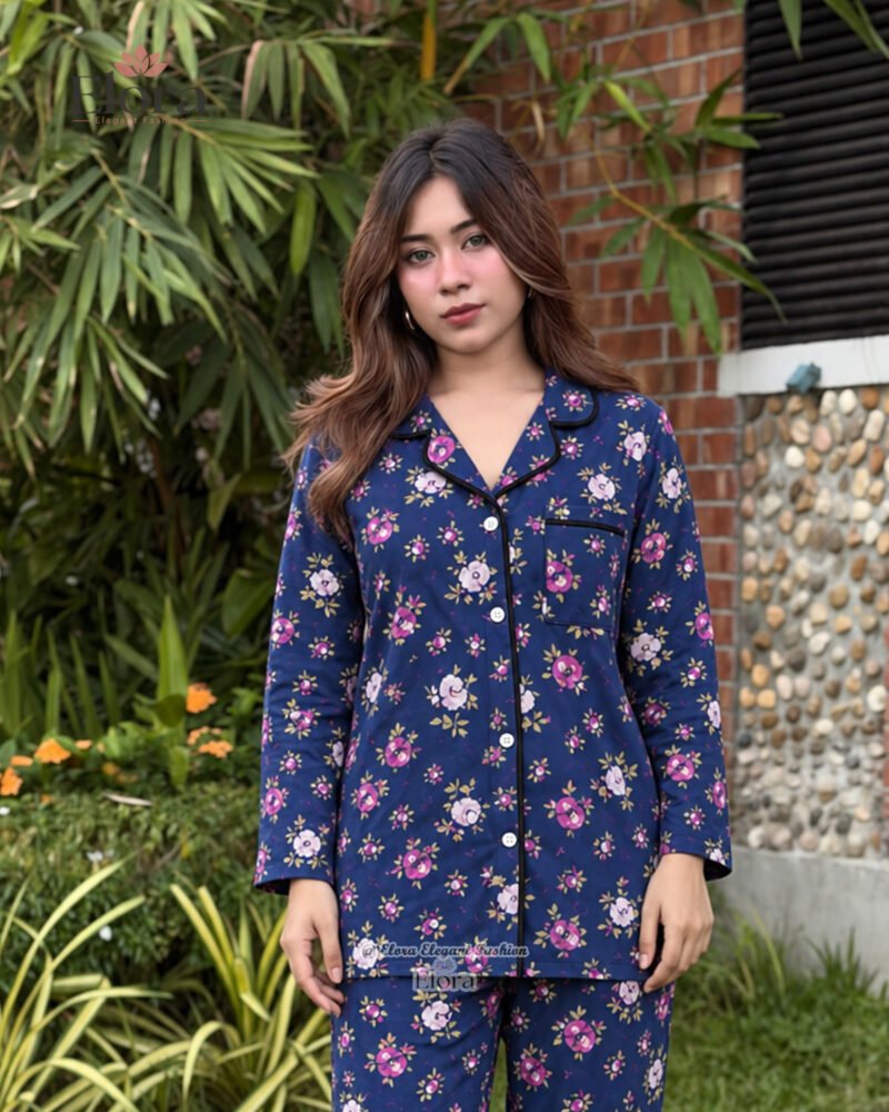 Elora Midnight Sapphire Floral Full Sleeve PJ Set - Image 2