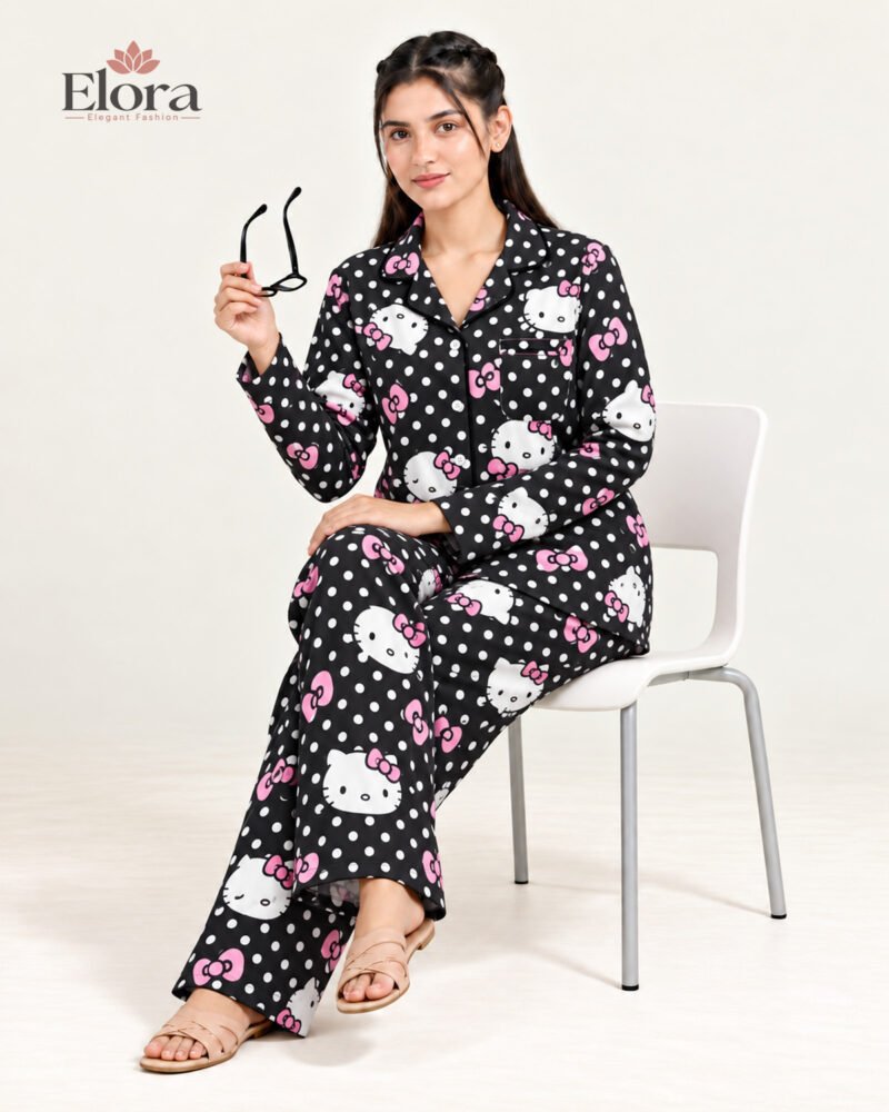 Elora Midnight Kitty Premium Full Sleeve PJ Set