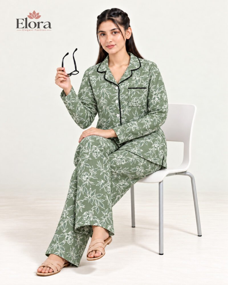 Elora Sage Garden Floral Full Sleeve PJ Set - Image 3