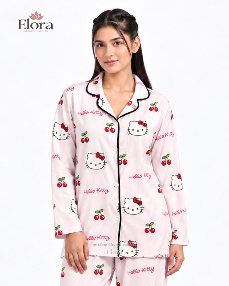 Elora Cherry Kitty Premium Full Sleeve PJ Set