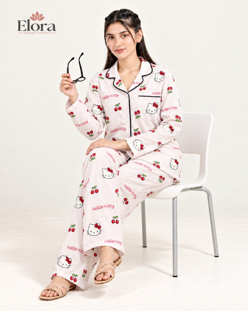 Elora Cherry Kitty Premium Full Sleeve PJ Set - Image 3