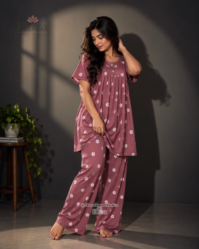 Elora Women’s Soft Floral Tunic Set – Mauve - Image 3