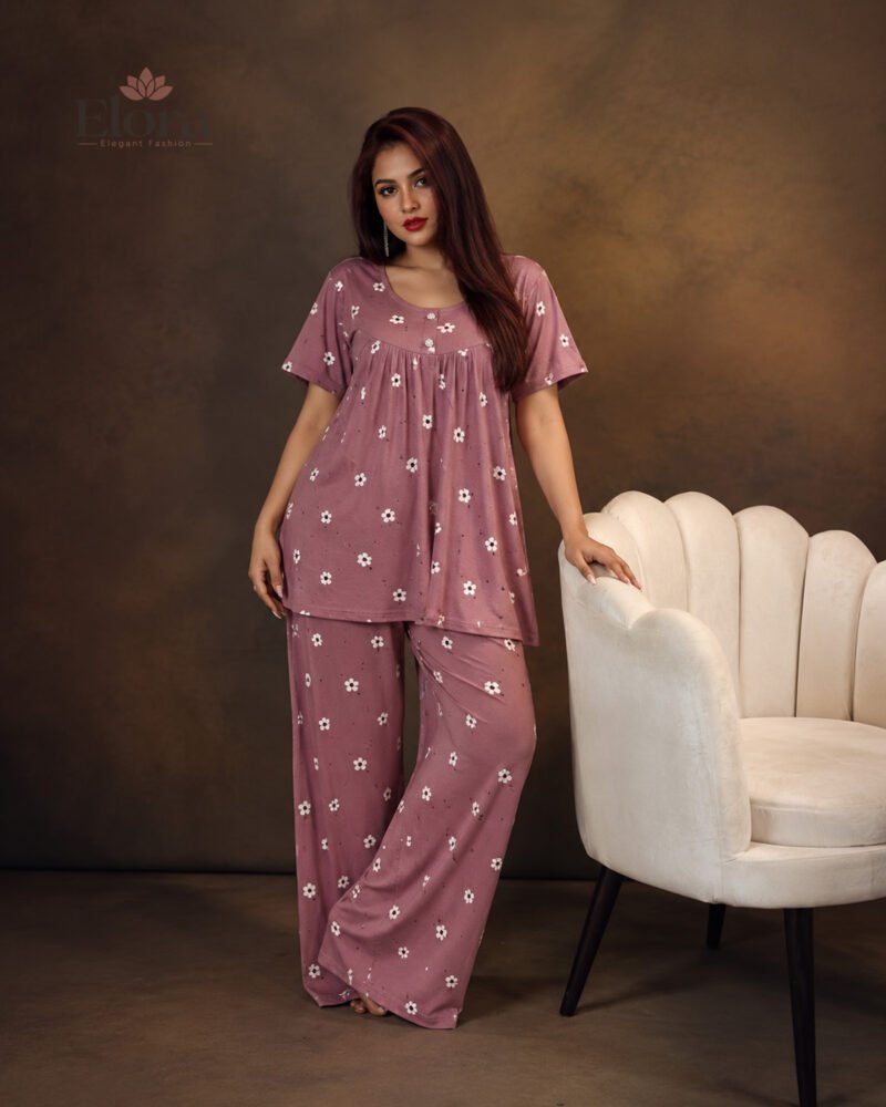 Elora Women’s Soft Floral Tunic Set – Mauve