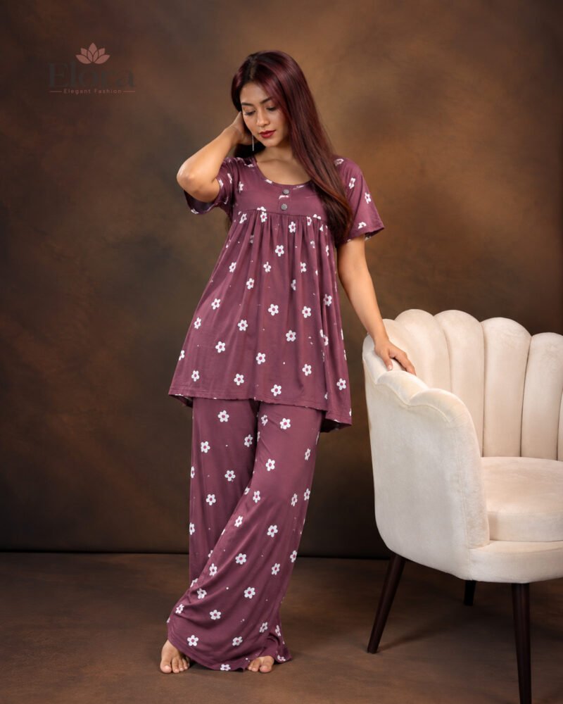 Elora Women’s Soft Floral Tunic Set – Mauve - Image 2