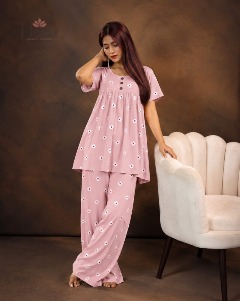 Elora Women’s Plus Size Soft Floral Tunic Set Soft Mauve