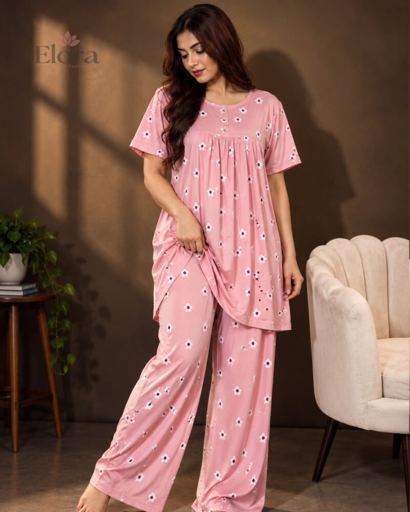Elora Women’s Plus Size Soft Floral Tunic Set Soft Mauve - Image 2