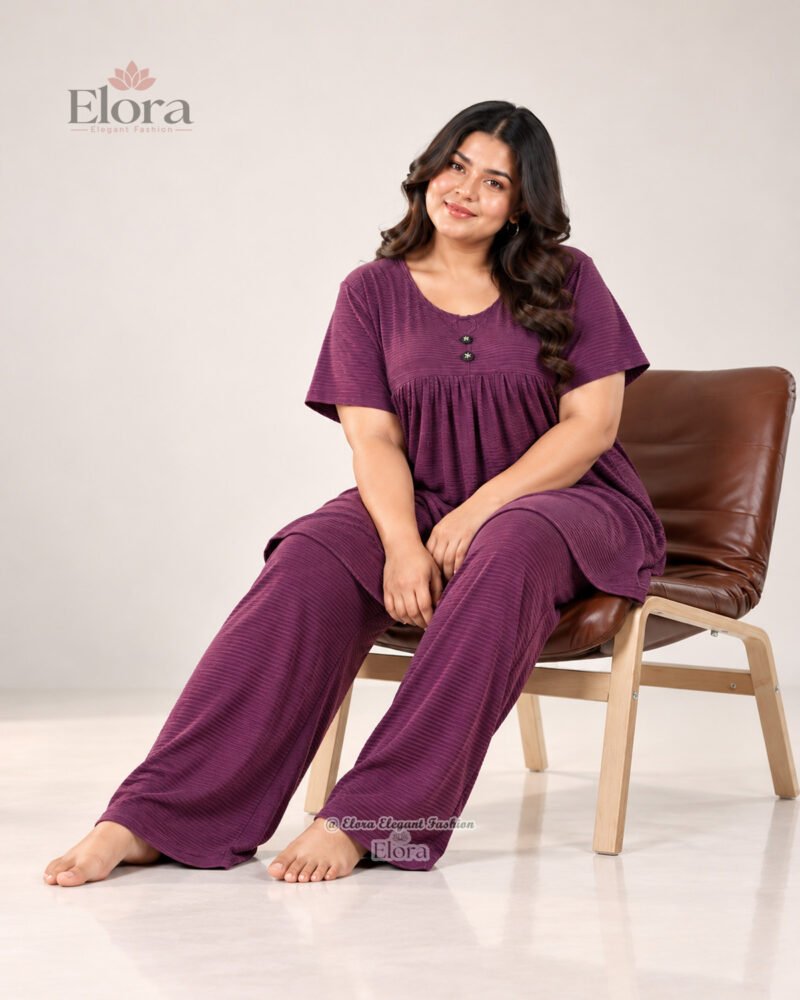 Elora Women’s Plus Size Premium Ribbed Tunic Set – Deep Purple - Image 2
