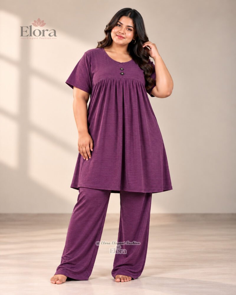 Elora Women’s Plus Size Premium Ribbed Tunic Set – Deep Purple