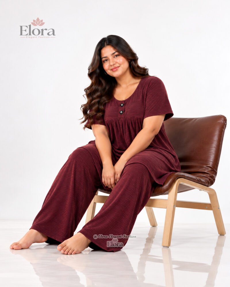Elora Women’s Plus Size Premium Ribbed Tunic Set Maroon
