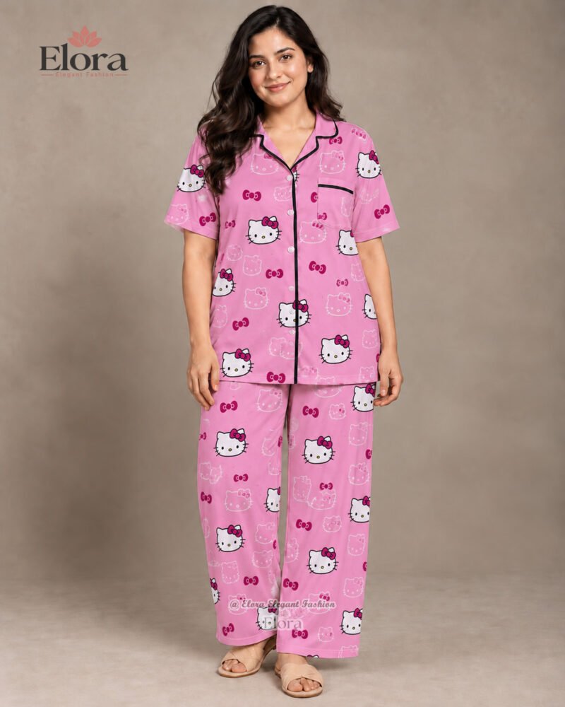 Elora Premium Plus size Pink Hello Kitty PJ Set - Image 3