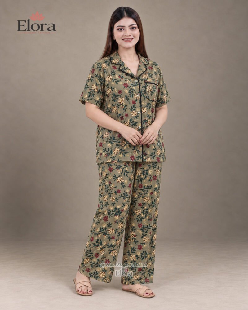 Elora Plus Size Sage Green Botanical Floral PJ Set