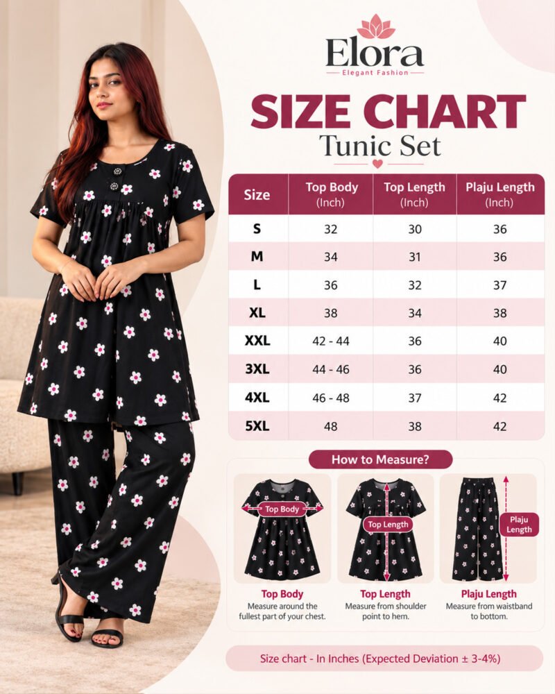 Elora Women’s Plus Size Soft Classic Daisy Tunic Set - Image 4